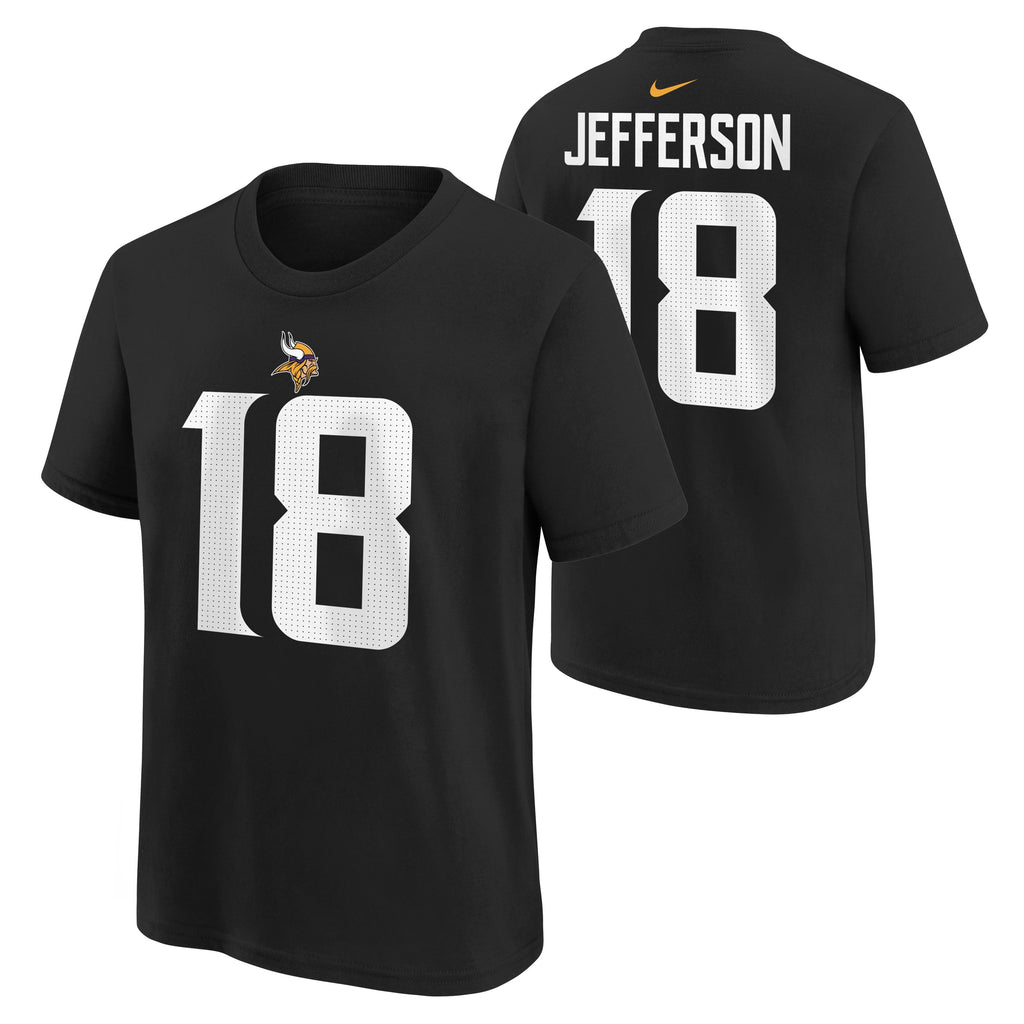 Youth Justin Jefferson Minnesota Vikings Black Nike FUSE Name and Number T-Shirt product image 1, provided for visual