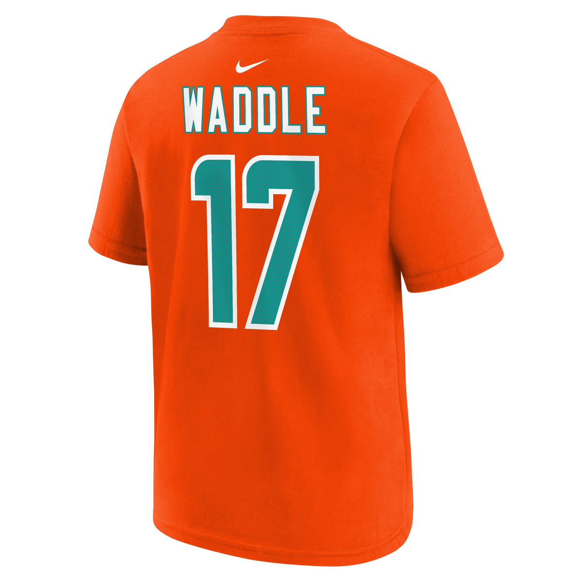 Youth Jaylen Waddle Miami Dolphins Nike Orange FUSE Name & Number T-Shirt product image 3, provided for visual reference and