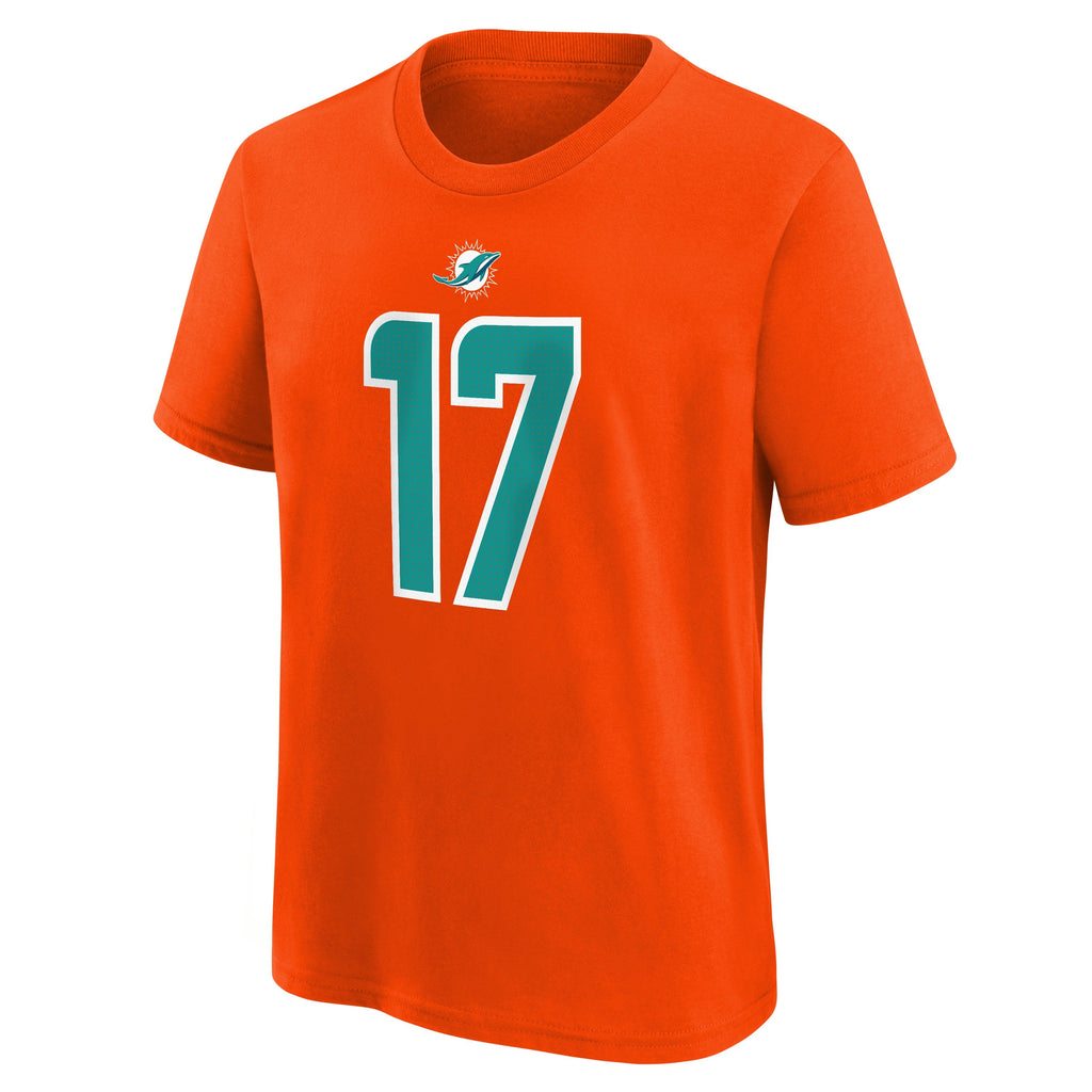 Youth Jaylen Waddle Miami Dolphins Nike Orange FUSE Name & Number T-Shirt product image 2, provided for visual reference and