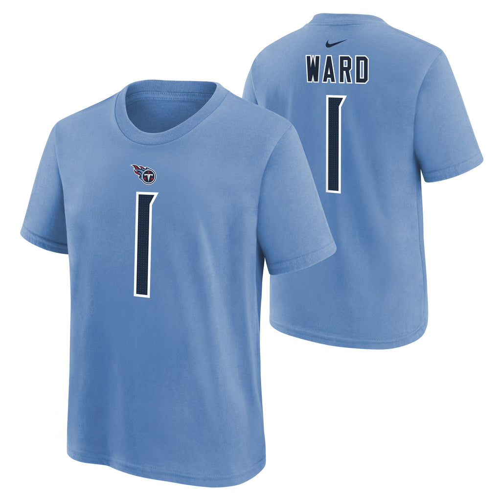Youth Cam Ward Tennessee Titans Nike Blue FUSE Name & Number T-Shirt product image 1, provided for visual reference and