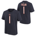 Youth Justin Fields Chicago Bears Nike Navy FUSE Name & Number T-Shirt product image 1, provided for visual reference and