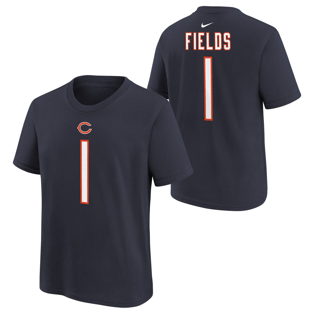 Youth Justin Fields Chicago Bears Nike Navy FUSE Name & Number T-Shirt product image 1, provided for visual reference and
