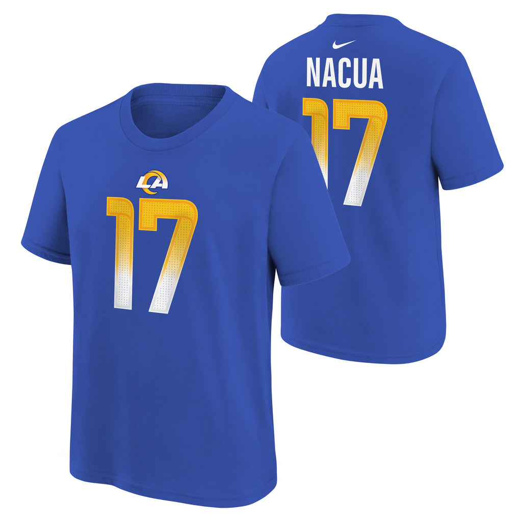 Youth Puka Nacua Los Angeles Rams Rookie #17 Royal Blue Nike FUSE Name and Number T-Shirt product image 1, provided for