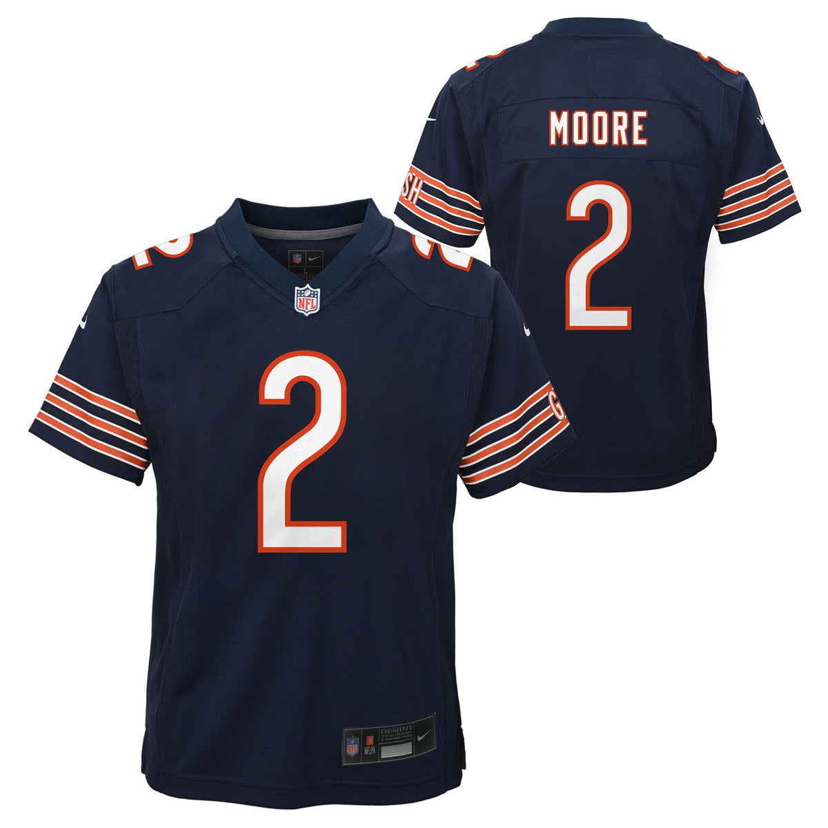 Youth DJ Moore Chicago Bears Navy Nike Game Jersey product image 1, provided for visual reference and product detail review