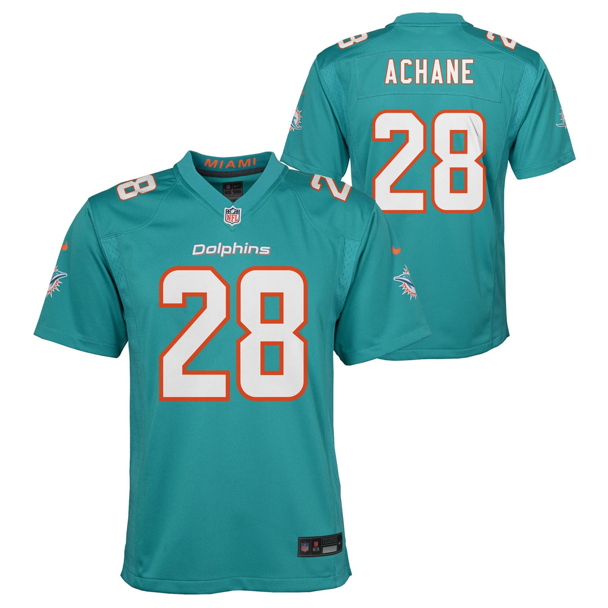 Youth De'Von Achane Miami Dolphins Nike Aqua Game Replica Jersey product image 1, provided for visual reference and product