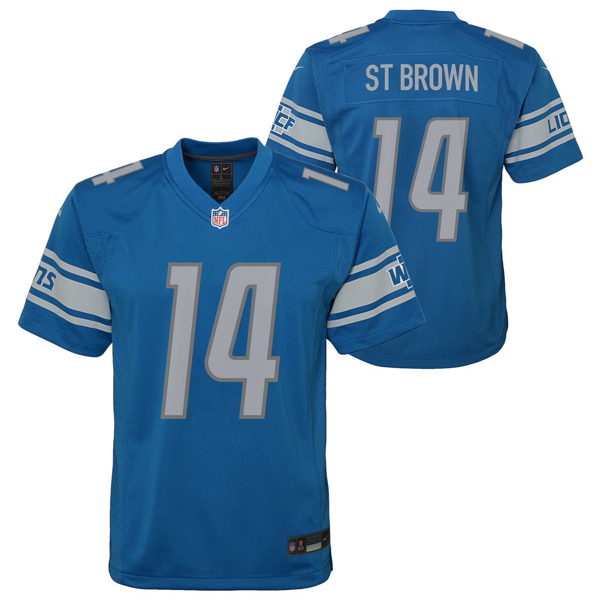 Youth Detroit Lions Amon-Ra St. Brown Nike Blue Game Jersey product image 1, provided for visual reference and product