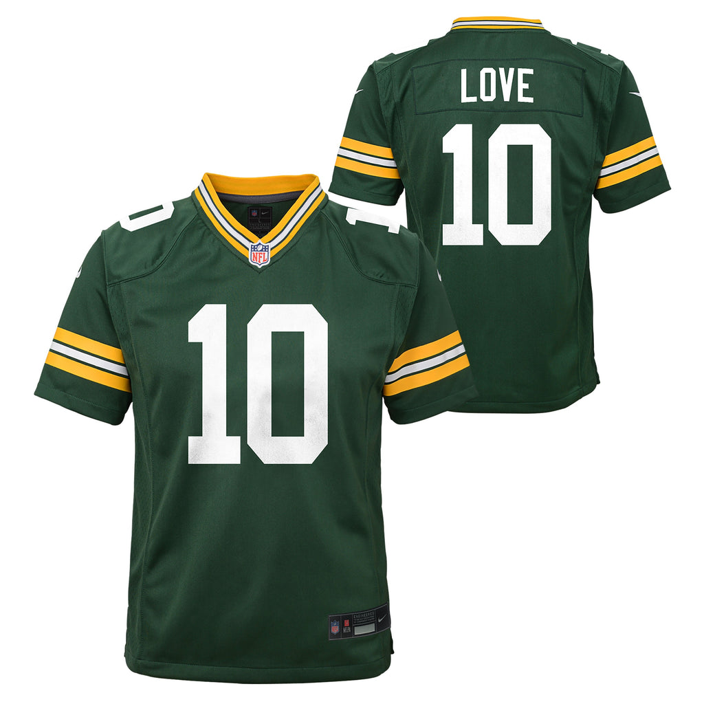 Youth Green Bay Packers Jordan Love Nike Green Game Jersey product image 1, provided for visual reference and product detail