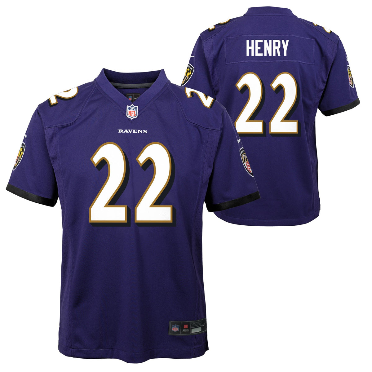 Youth Derrick Henry Baltimore Ravens Nike Purple Game Jersey product image 1, provided for visual reference and product