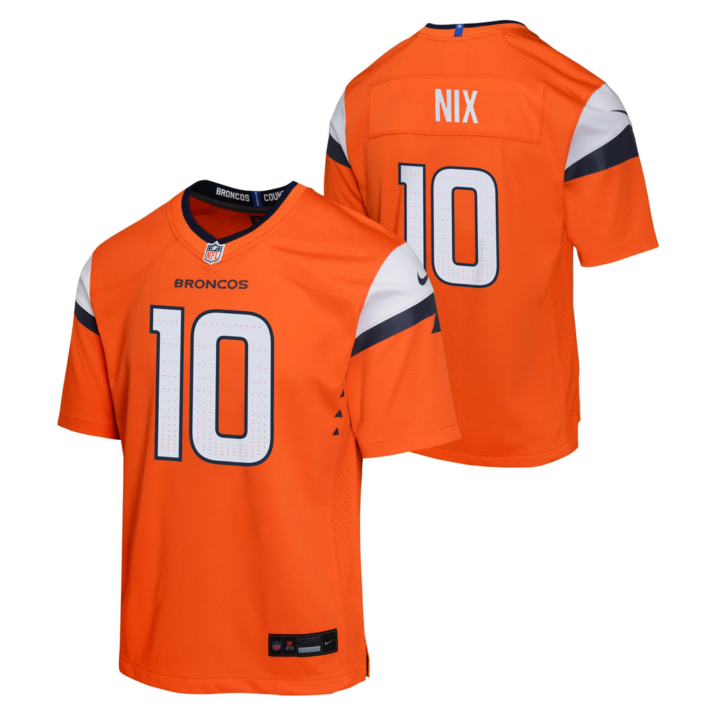 Youth Denver Broncos Bo Nix Nike Orange Game Team Jersey product image 1, provided for visual reference and product detail