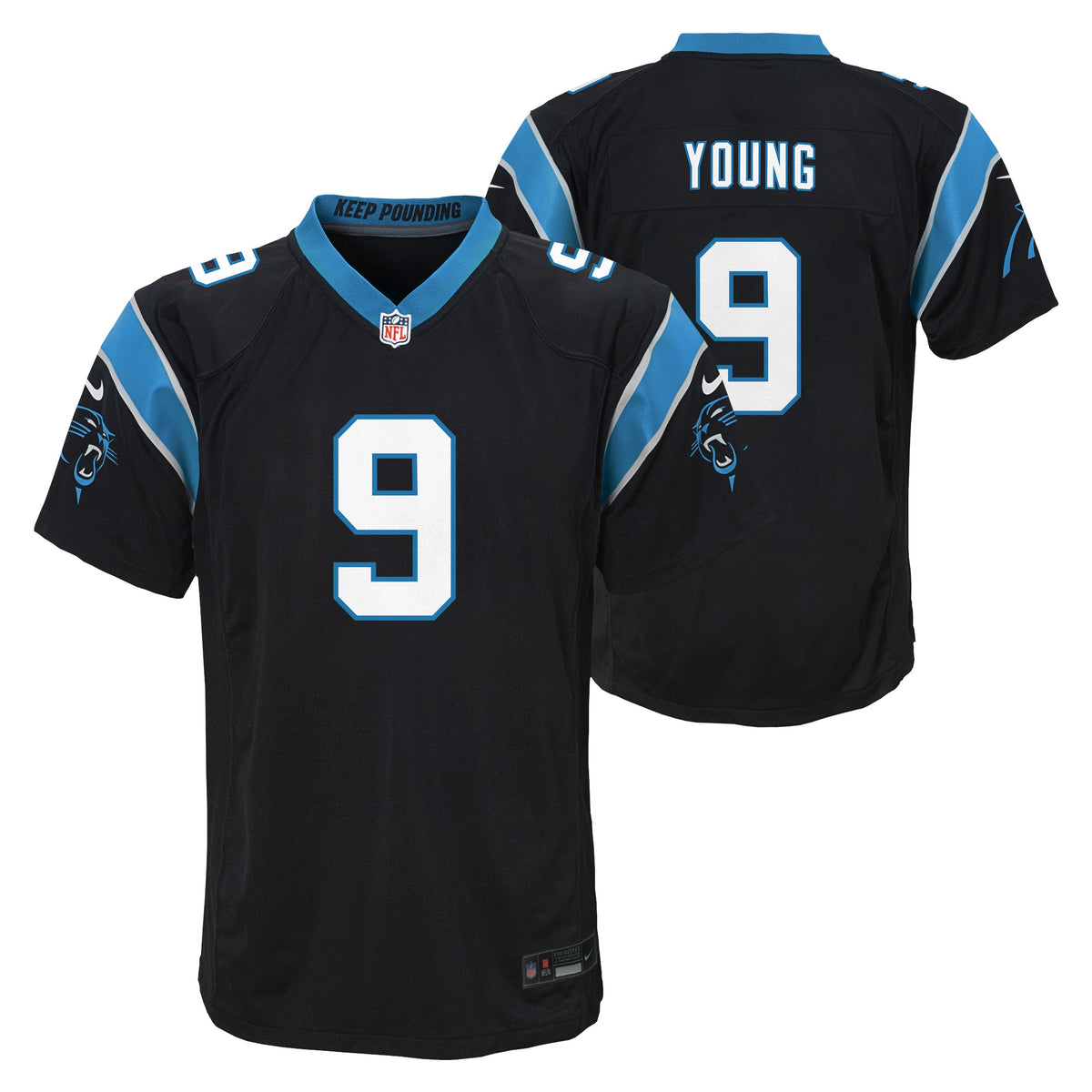 Youth Carolina Panthers Bryce Young Nike Black Game Jersey product image 1, provided for visual reference and product detail