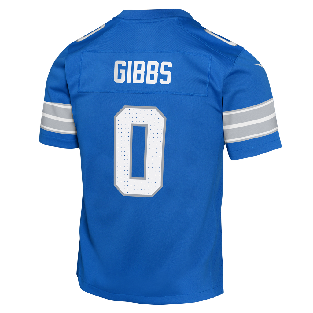 Youth Detroit Lions Jahmyr Gibbs #0 Nike Blue Game Jersey product image 3, provided for visual reference and product detail