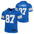 Youth Detroit Lions Sam LaPorta Nike Blue Game Jersey product image 1, provided for visual reference and product detail