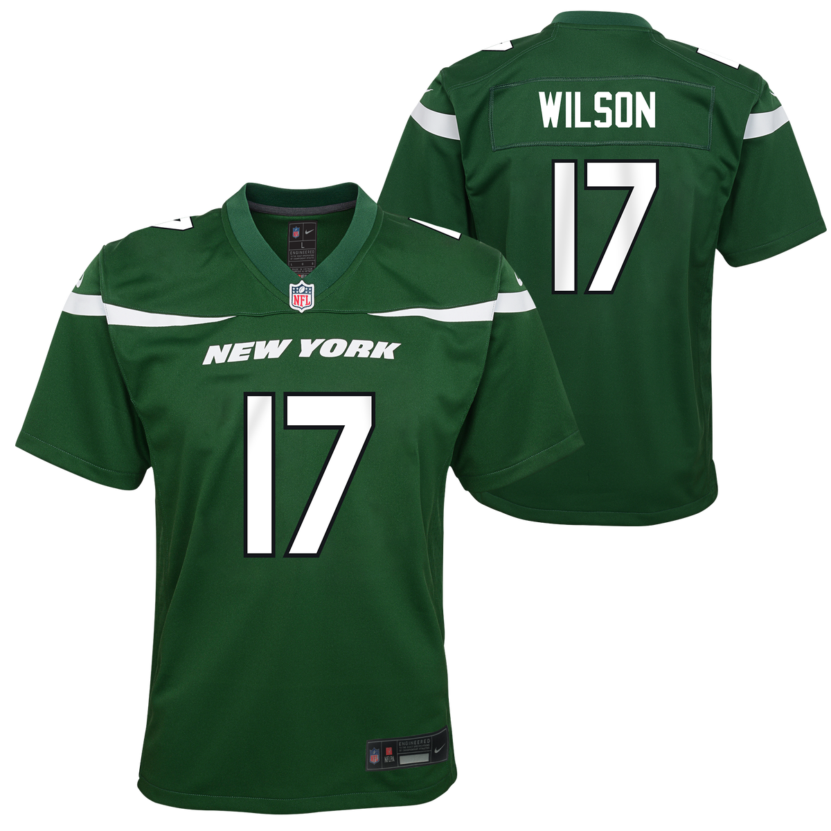 Youth Garrett Wilson New York Jets Nike Green Game Replica Jersey product image 1, provided for visual reference and product