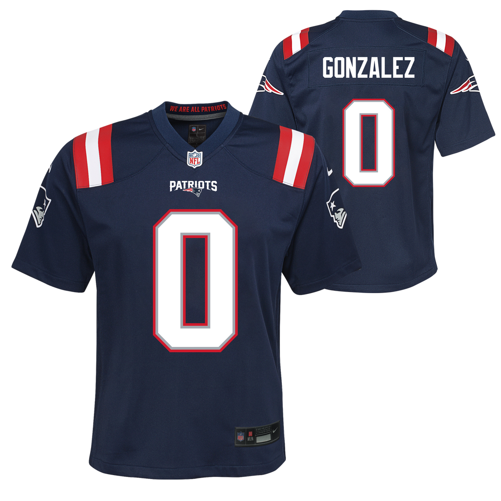 Youth Christian Gonzalez New England Patriots Nike Navy Game Jersey product image 1, provided for visual reference and