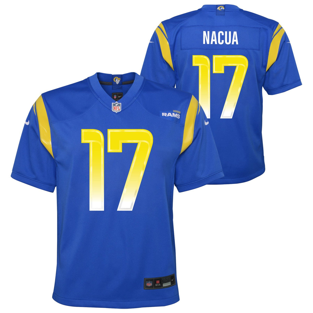 Youth Los Angeles Rams Puka Nacua Nike Royal Blue "ROOKIE" #17 Game Jersey product image 1, provided for visual reference