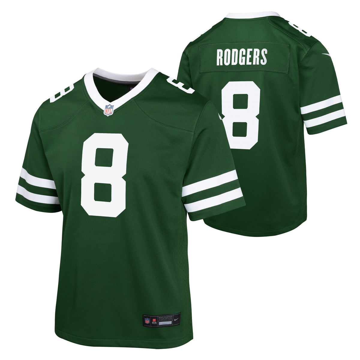 Youth Aaron Rodgers New York Jets 24 Nike Green Game Replica Jersey product image 1, provided for visual reference and