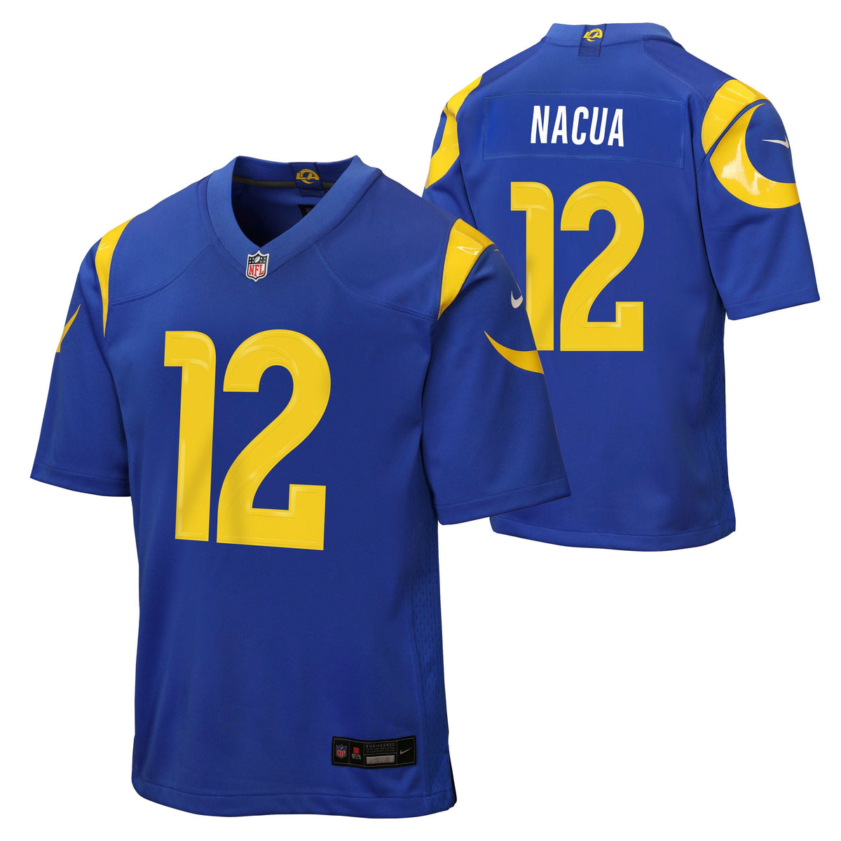 Youth Los Angeles Rams Puka Nacua Nike Royal Blue #12 Game Jersey product image 1, provided for visual reference and product