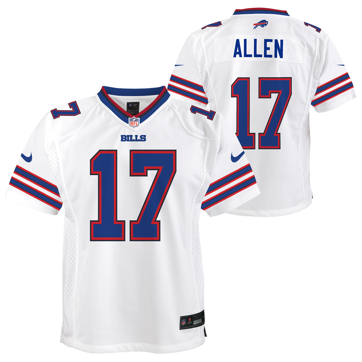 Youth Josh Allen Buffalo Bills Nike White Road Game Player Jersey product image 1, provided for visual reference and product