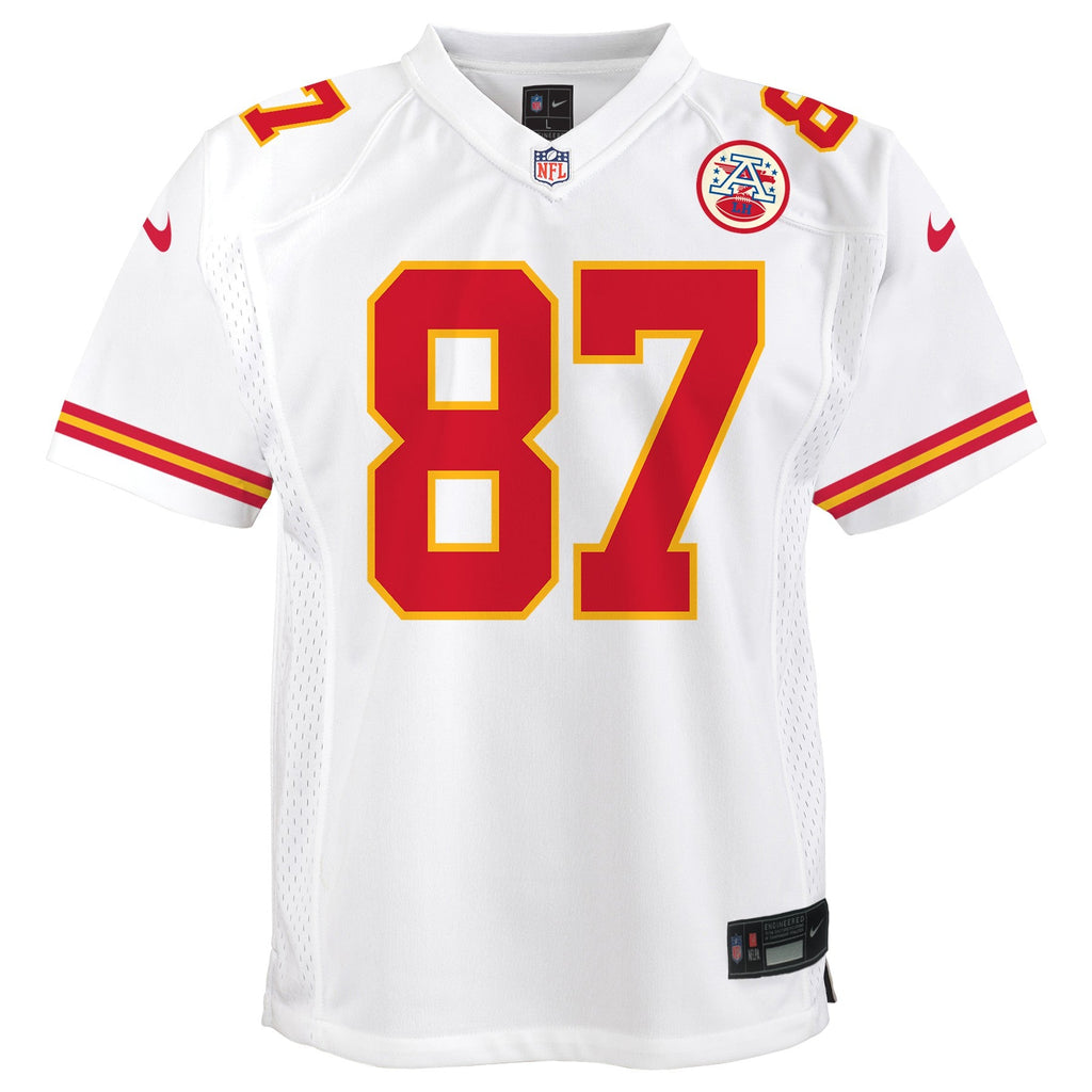 Youth Kansas City Chiefs Travis Kelce Nike White Game Jersey product image 2, provided for visual reference and product