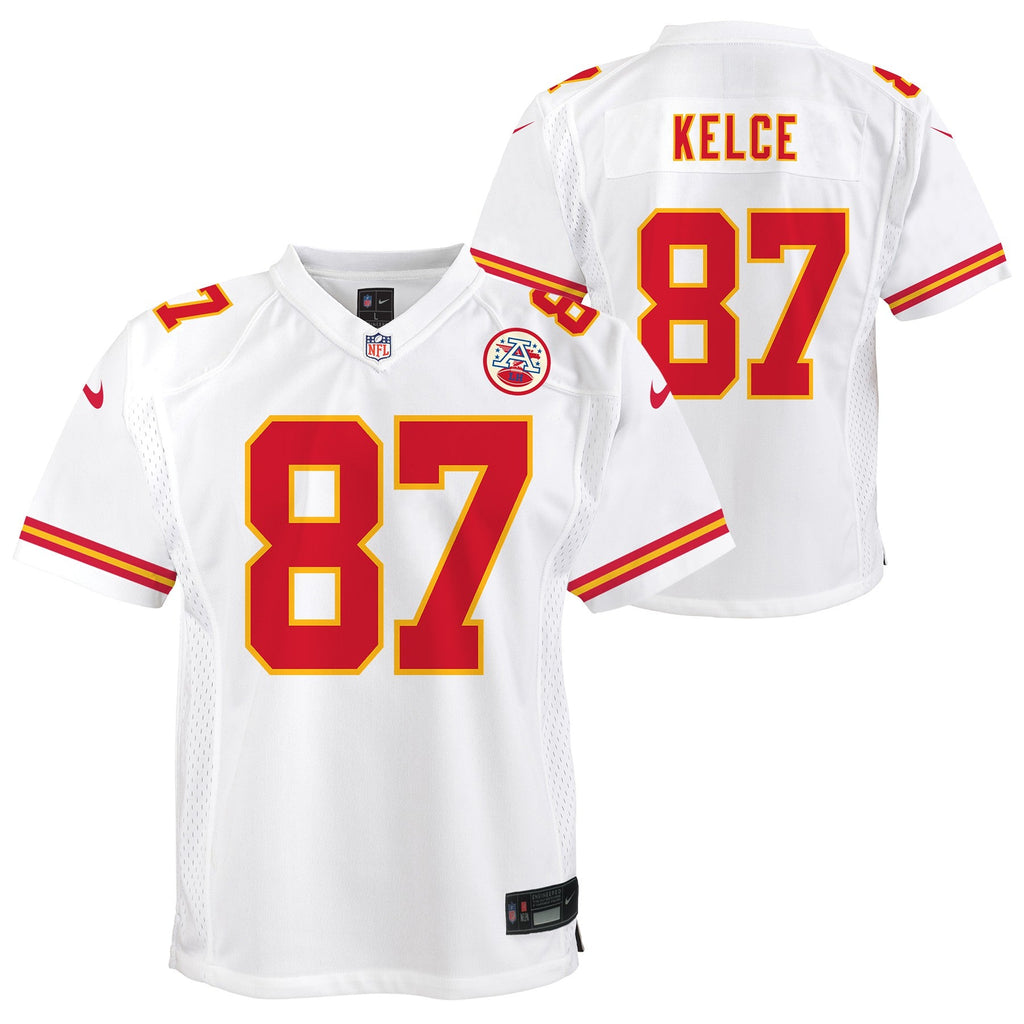 Youth Kansas City Chiefs Travis Kelce Nike White Game Jersey product image 1, provided for visual reference and product