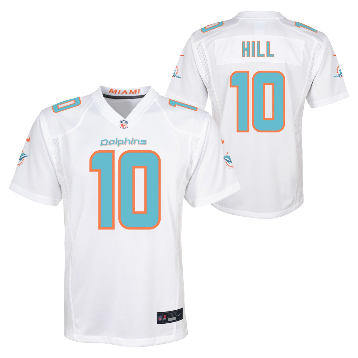 Youth Tyreek Hill Miami Dolphins Nike White Game Replica Jersey product image 1, provided for visual reference and product