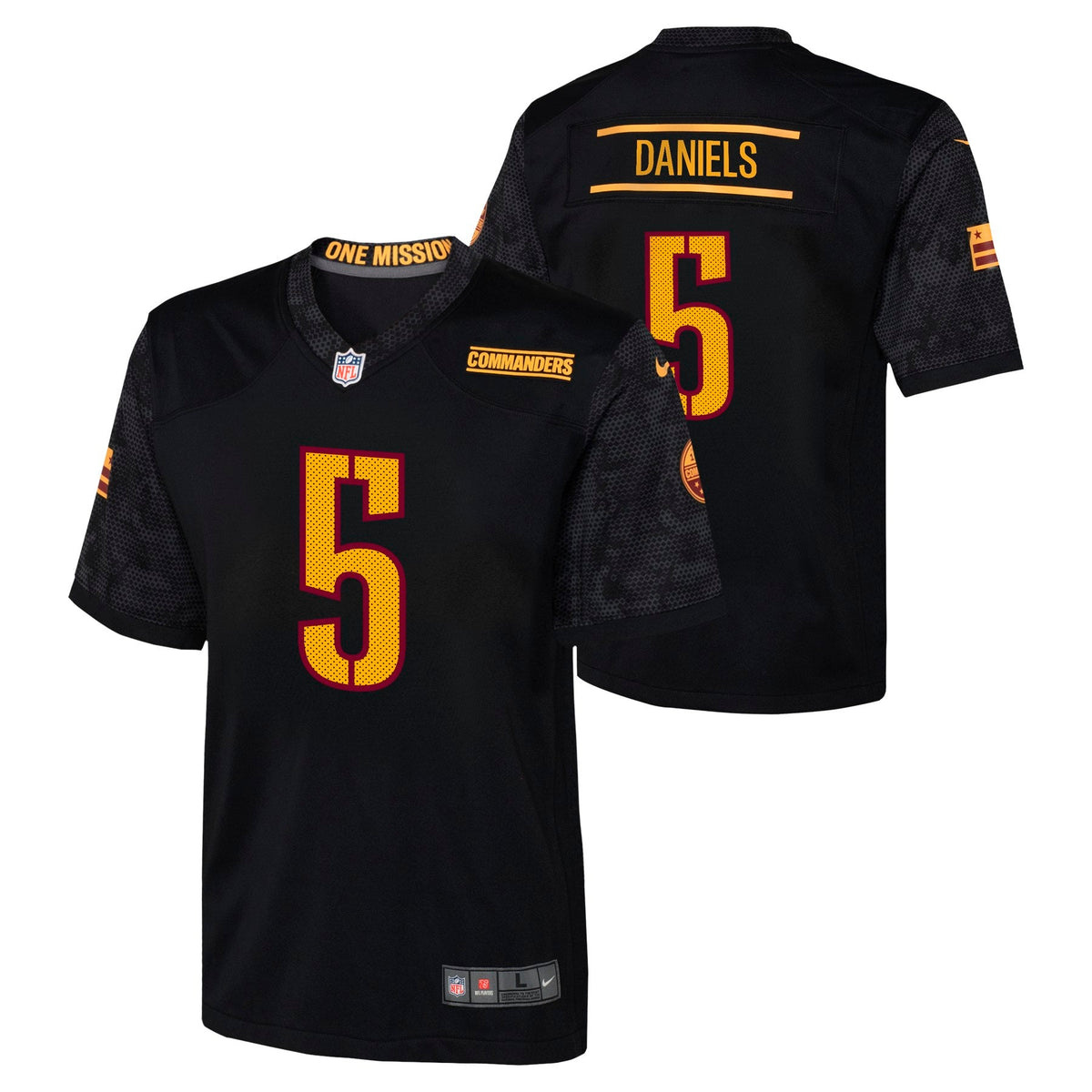 Youth Washington Commanders Jayden Daniels Nike Black Alternate Game Jersey product image 1, provided for visual reference