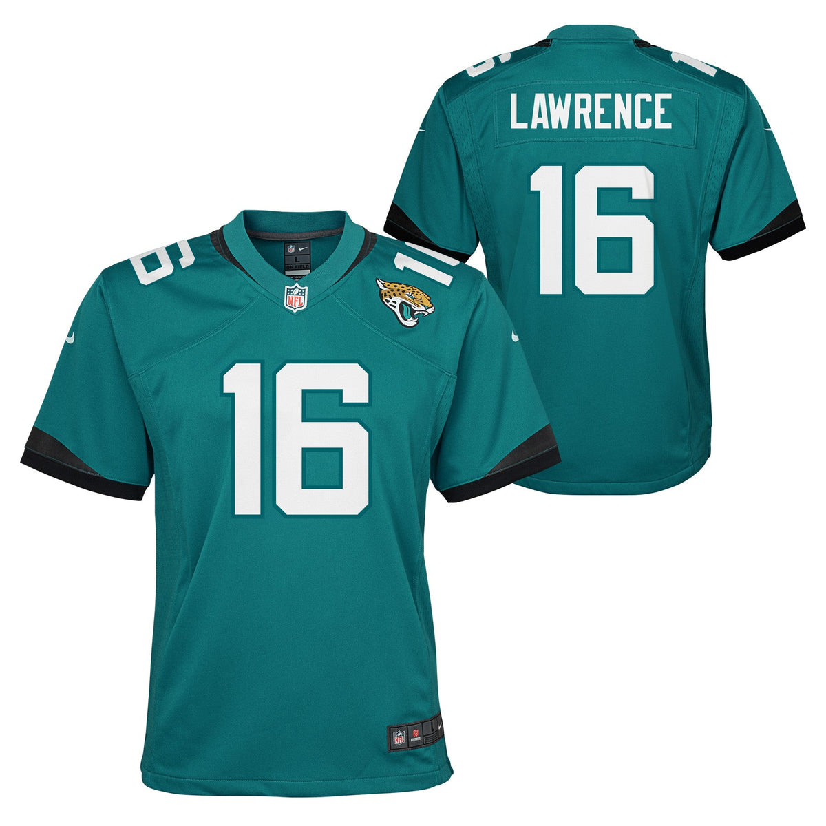 Youth Jacksonville Jaguars Trevor Lawrence Nike Home Teal Game Jersey product image 1, provided for visual reference and