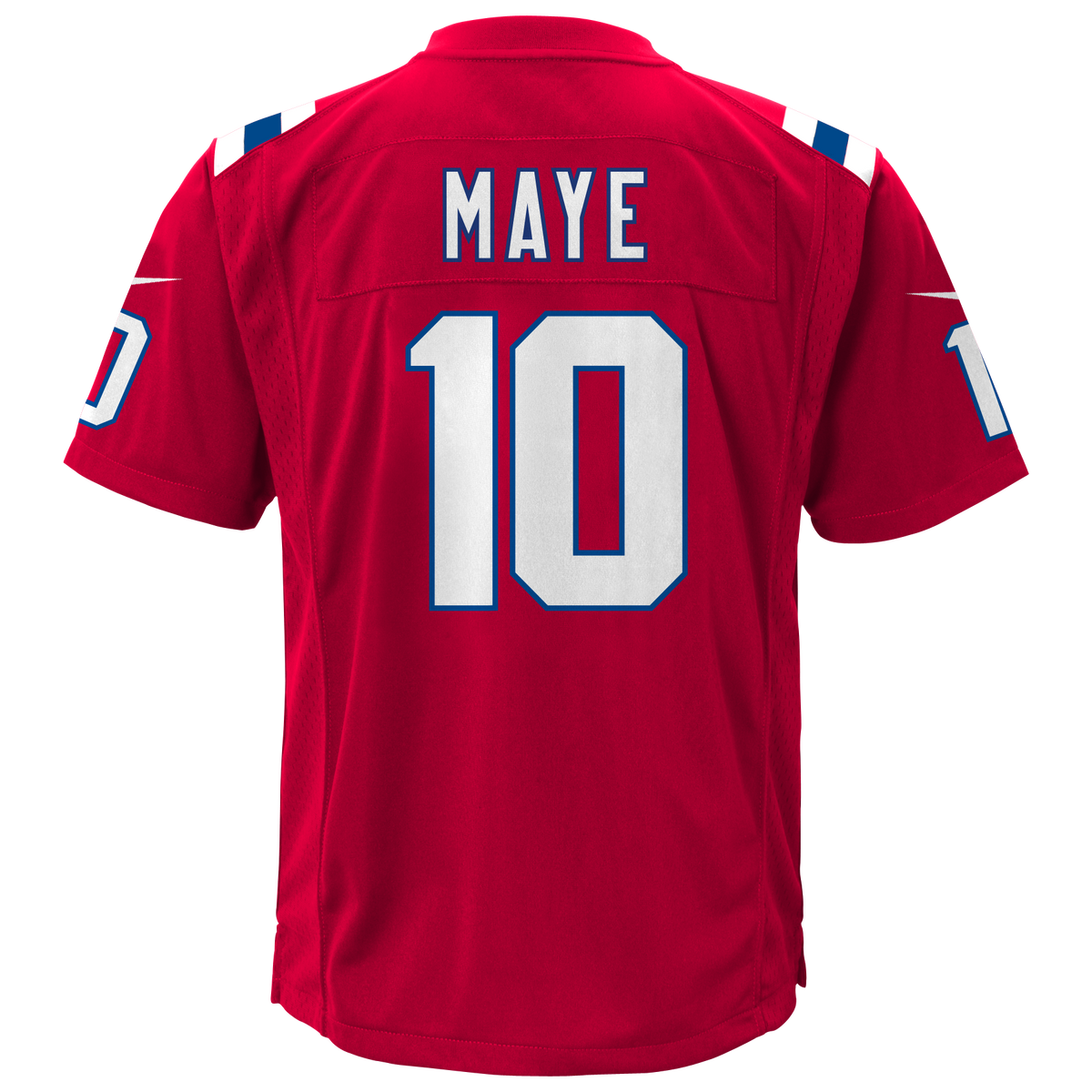 Youth Drake Maye New England Patriots Nike Red Alternate Jersey product image 2, provided for visual reference and product
