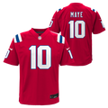 Youth Drake Maye New England Patriots Nike Red Alternate Jersey product image 1, provided for visual reference and product