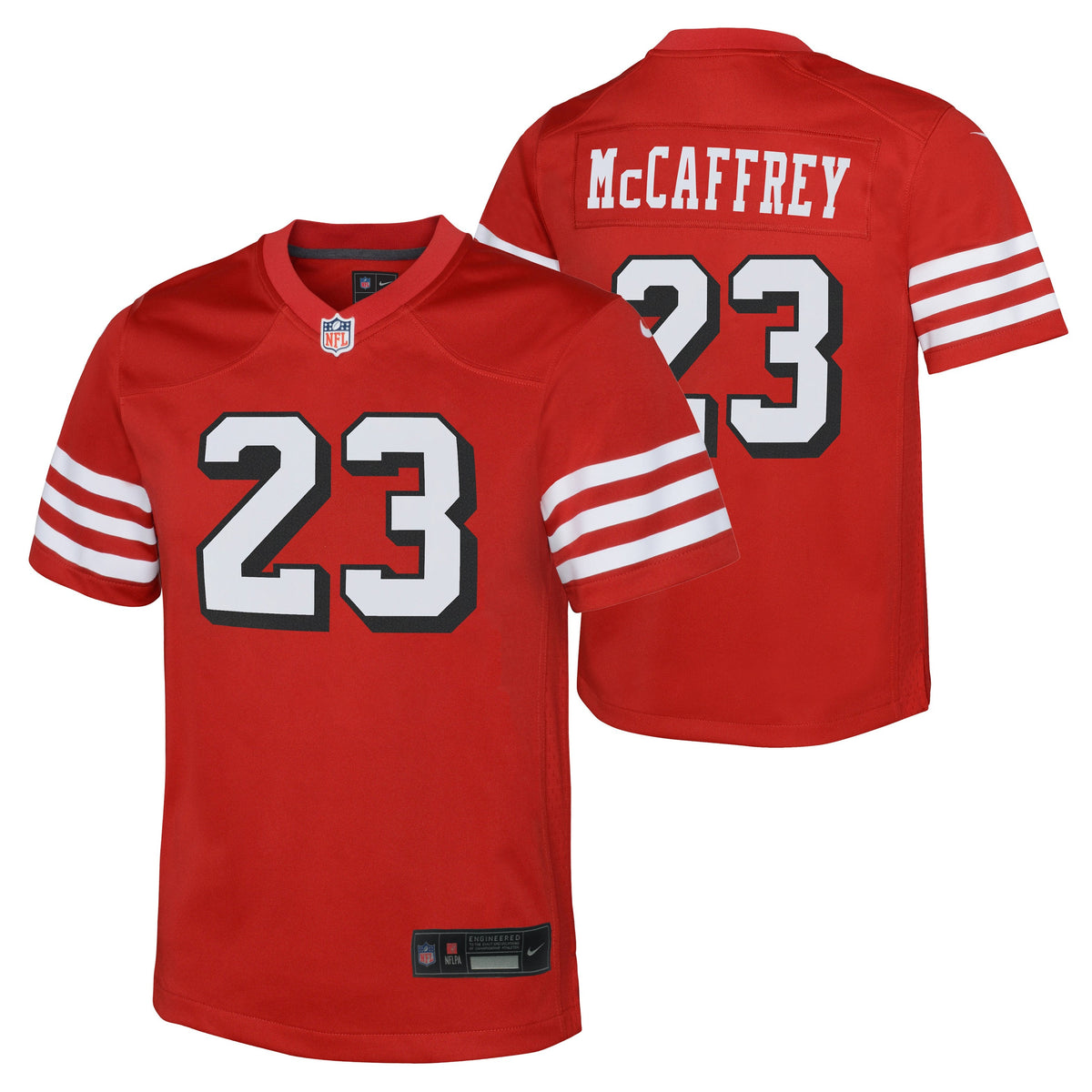Youth Christian McCaffrey San Francisco 49ers Alternate Nike Scarlet Game Jersey product image 1, provided for visual