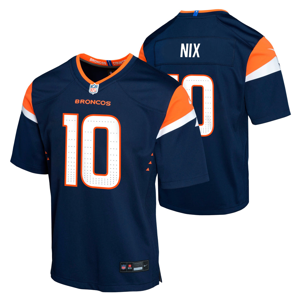 Youth Denver Broncos Bo Nix Nike Navy Game Team Jersey product image 1, provided for visual reference and product detail