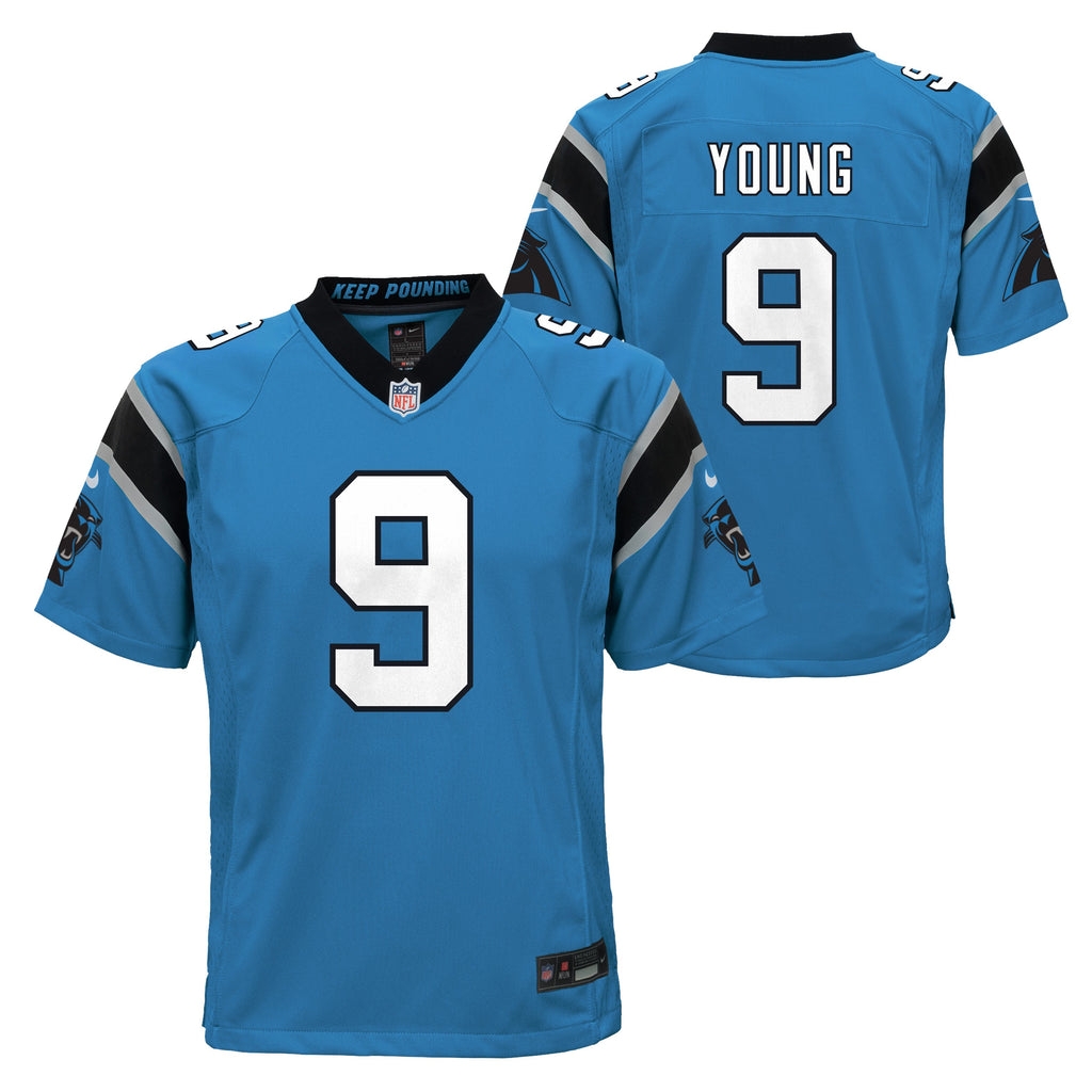 Youth Carolina Panthers Bryce Young Nike Blue Game Jersey product image 1, provided for visual reference and product detail