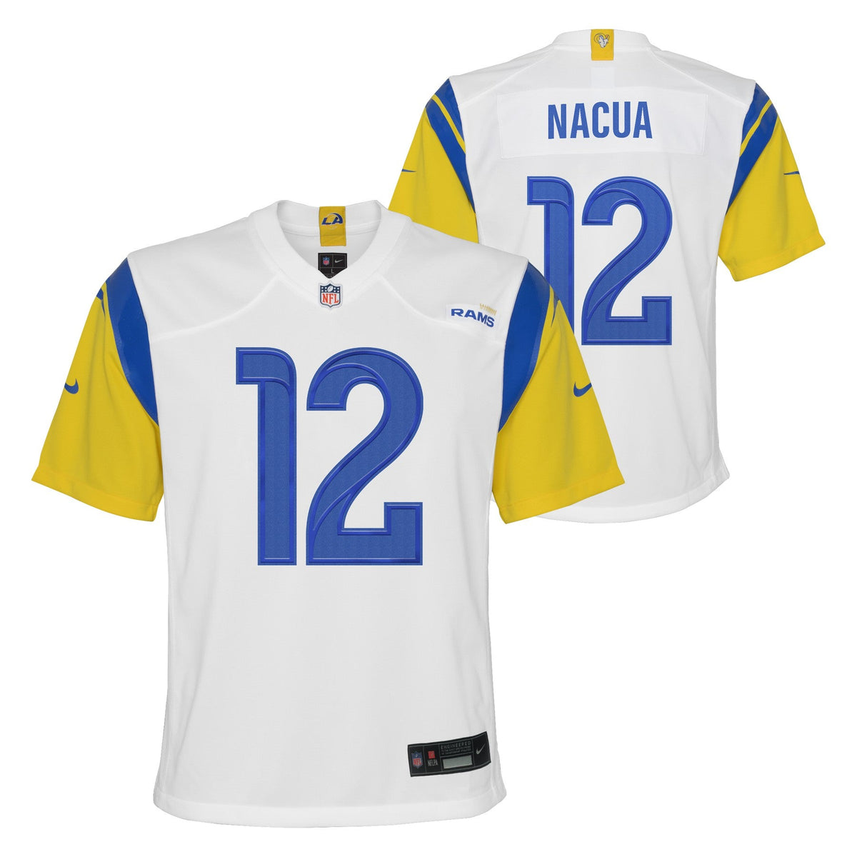 Youth Los Angeles Rams Puka Nacua Nike White Alternate Game Jersey product image 1, provided for visual reference and