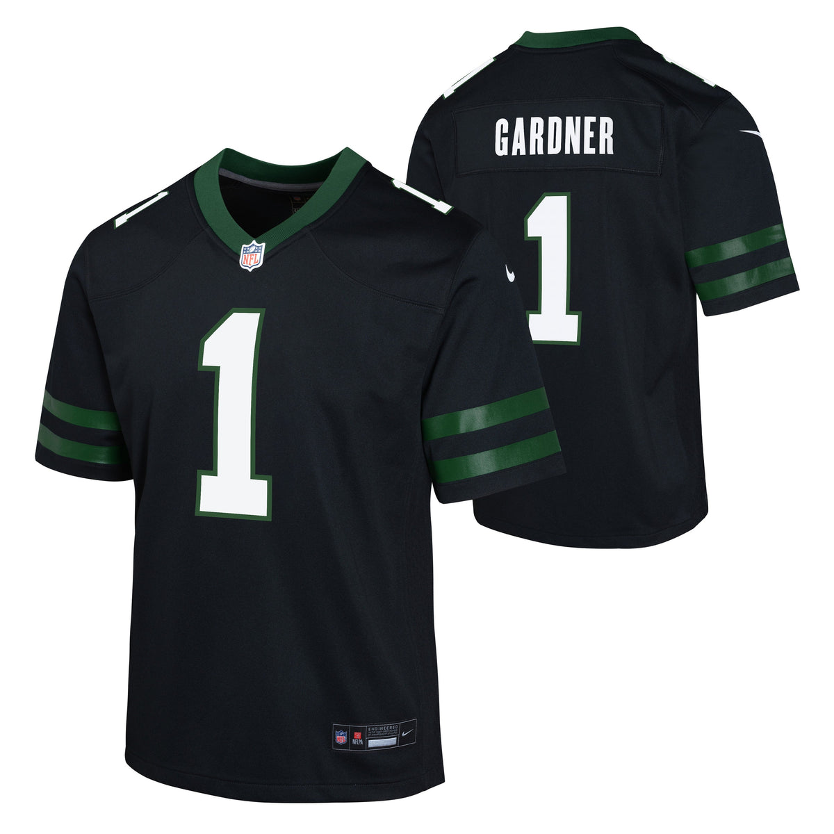 Youth Sauce Gardner New York Jets Nike Black Game Replica Jersey product image 1, provided for visual reference and product