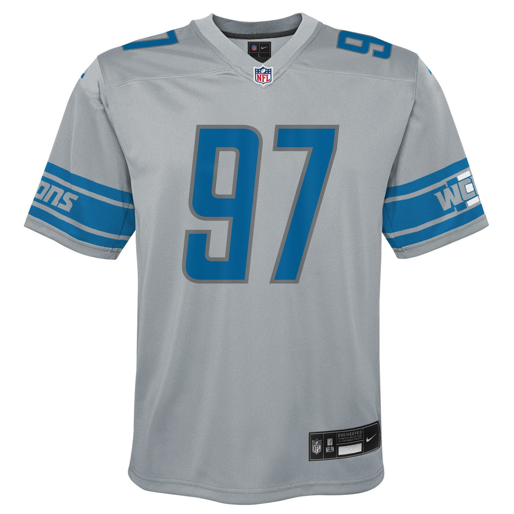Youth Detroit Lions Aidan Hutchinson Nike Inverted Gray Game Jersey product image 2, provided for visual reference and