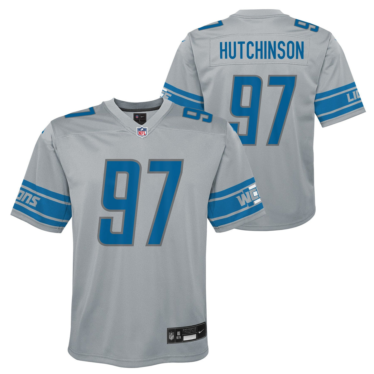 Youth Detroit Lions Aidan Hutchinson Nike Inverted Gray Game Jersey product image 1, provided for visual reference and