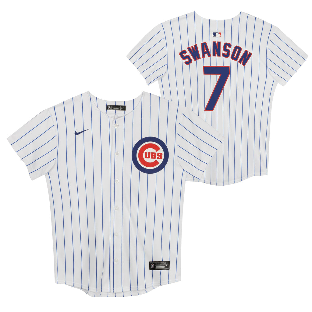Kids Dansby Swanson Chicago Cubs Child Nike White Home Game Replica Jersey product image 1, provided for visual reference