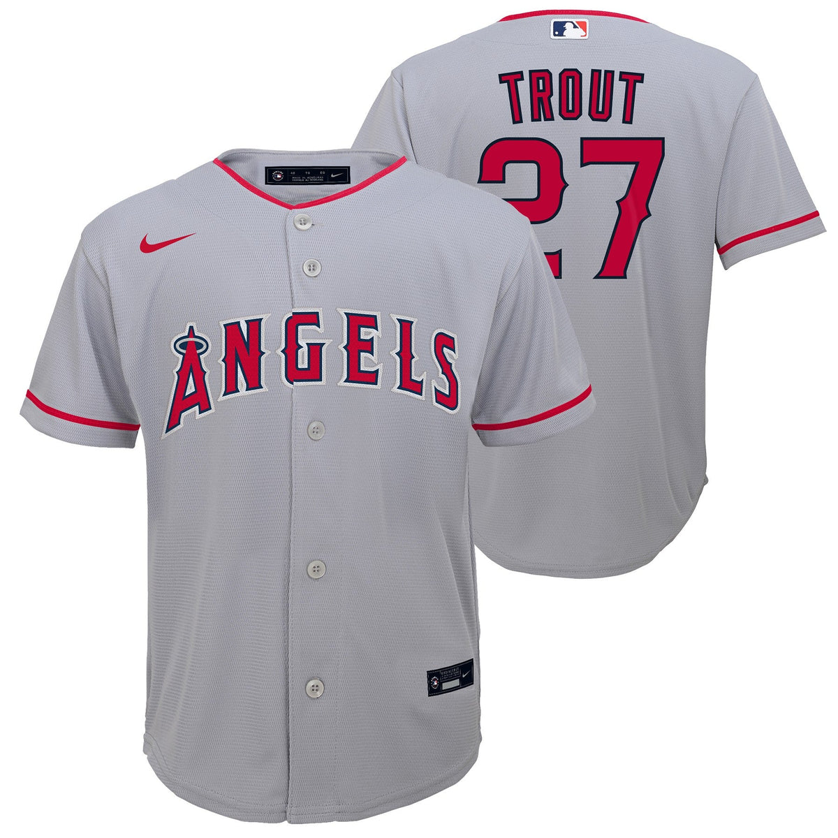 Youth Los Angeles Angels Mike Trout Nike Gray Road Replica Player Jersey product image 1, provided for visual reference and