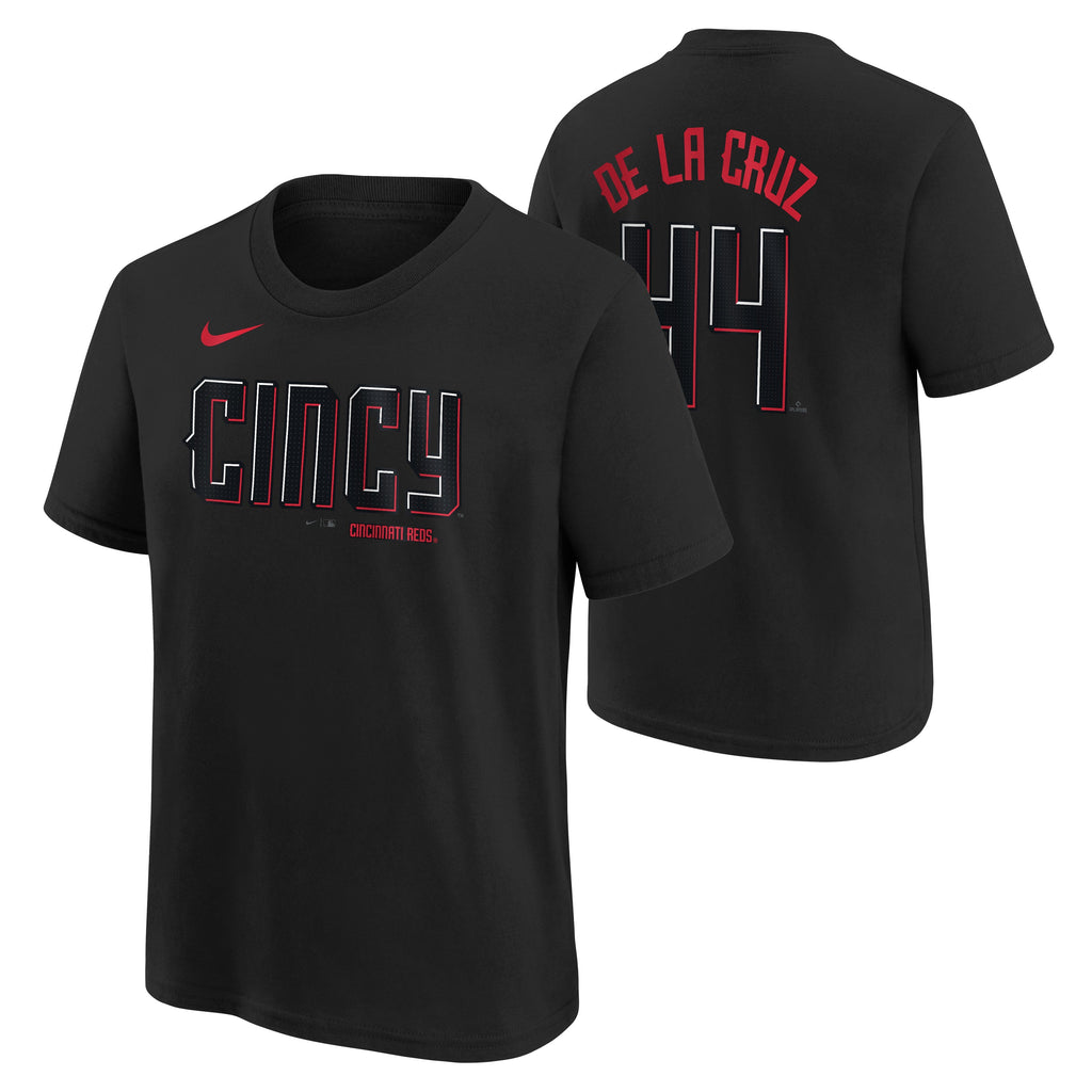 Youth Elly De La Cruz Cincinnati Reds City Connect Black Nike Name And Number T-Shirt product image 1, provided for visual