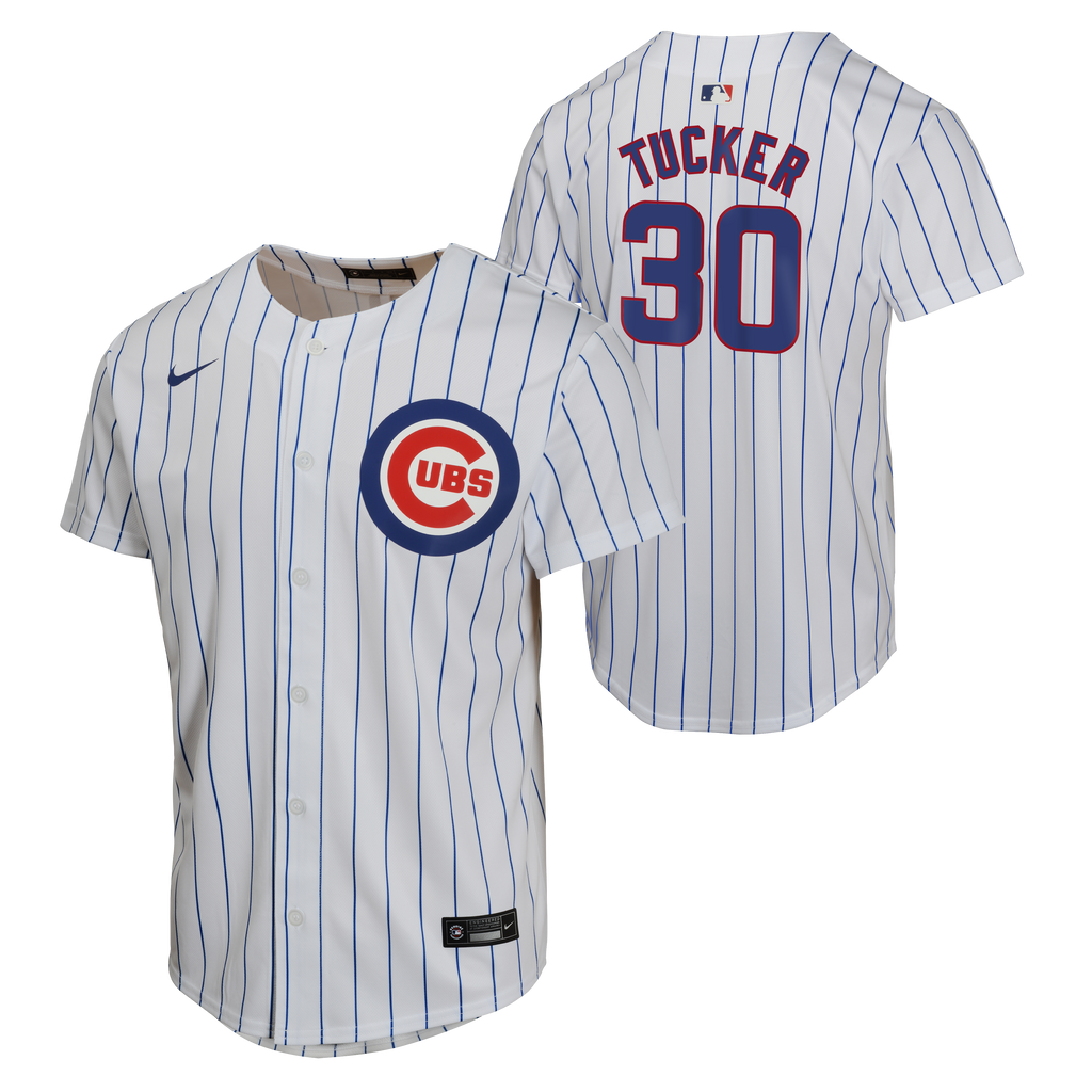 NIKE Youth Kyle Tucker Chicago Cubs White Home Replica Sublimated Twill Jersey product image 1, provided for visual