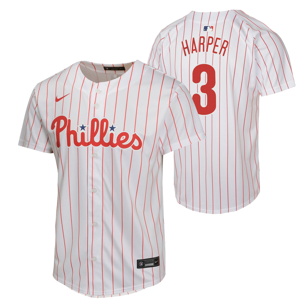 Youth Bryce Harper Philadelphia Phillies NIKE White Home Game Replica Jersey product image 1, provided for visual reference