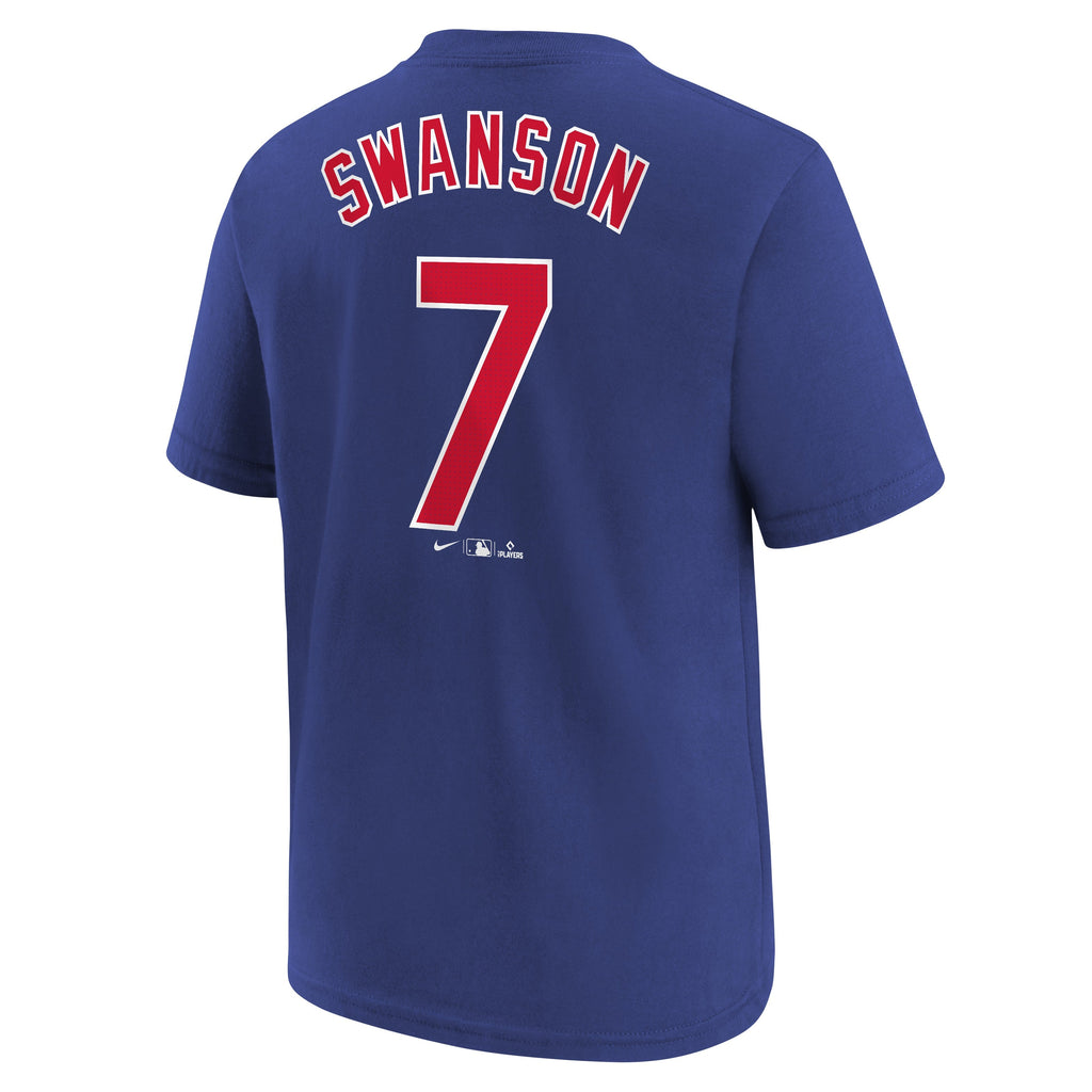 Youth Chicago Cubs Dansby Swanson Nike FUSE Royal Blue Name & Number T-Shirt product image 3, provided for visual reference