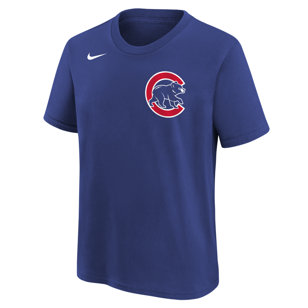 Youth Chicago Cubs Nico Hoerner Nike FUSE Royal Blue Name & Number T-Shirt product image 3, provided for visual reference