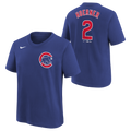 Youth Chicago Cubs Nico Hoerner Nike FUSE Royal Blue Name & Number T-Shirt product image 1, provided for visual reference