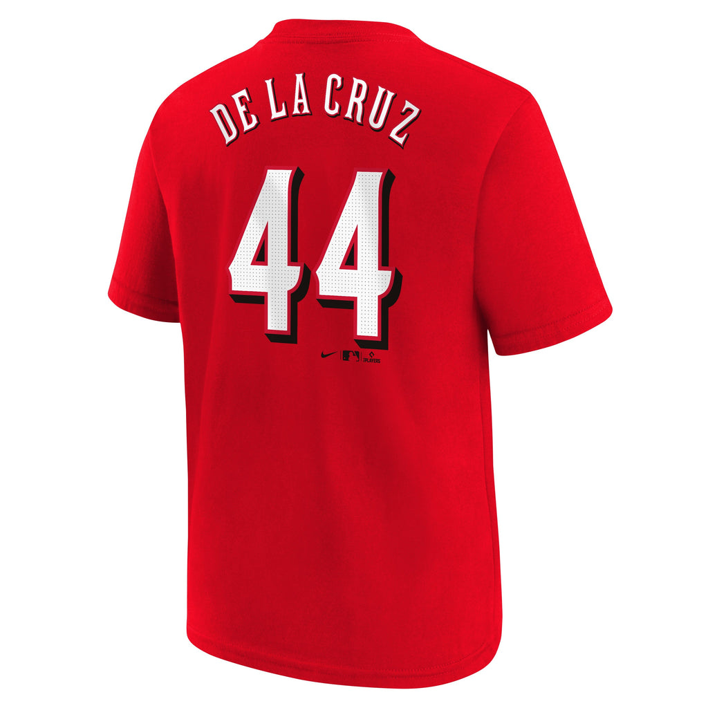 Youth Cincinnati Reds Elly De La Cruz Nike FUSE Red Player Name & Number T-Shirt product image 3, provided for visual