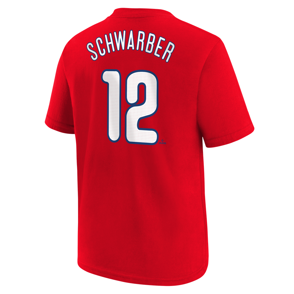 Youth Kyle Schwarber Philadelphia Phillies Nike Red FUSE Player Name & Number T-Shirt product image 2, provided for visual