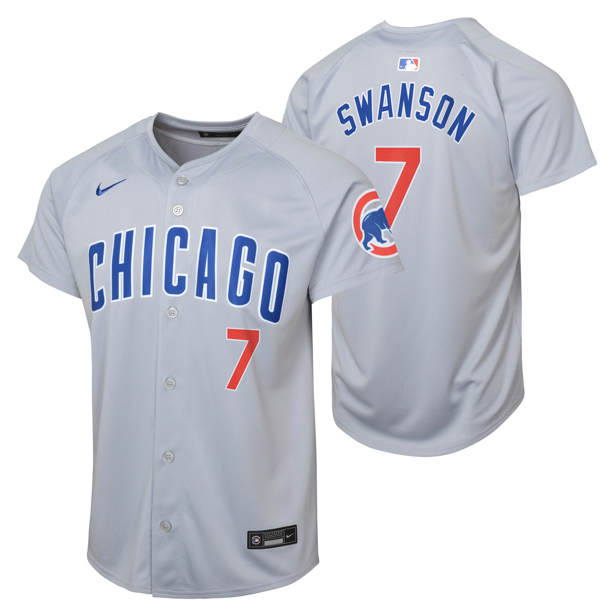 Youth Dansby Swanson Chicago Cubs NIKE Gray Road Limited Replica Jersey product image 1, provided for visual reference and