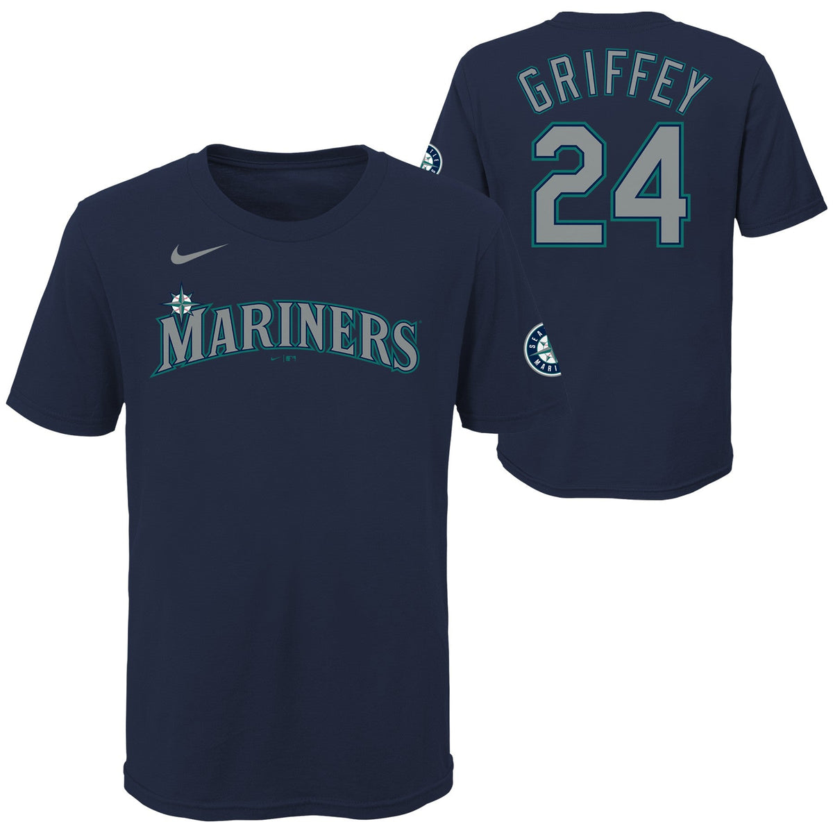 Youth Seattle Mariners Ken Griffey Jr. Nike Navy Blue Home Name & Number T-Shirt product image 1, provided for visual