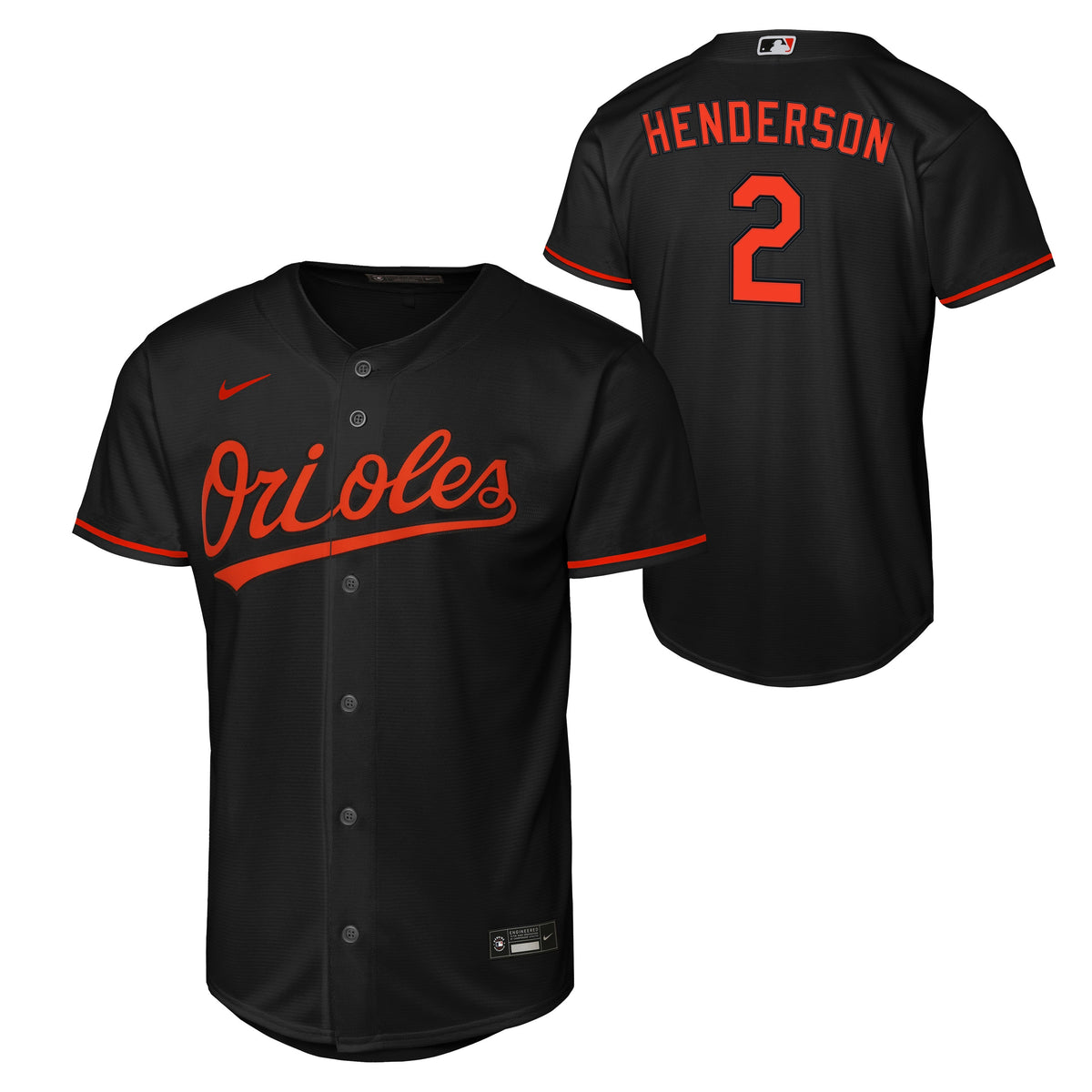 NIKE Youth Baltimore Orioles Gunnar Henderson Black Alternate Replica Jersey product image 1, provided for visual reference