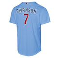 NIKE Youth Chicago Cubs Dansby Swanson Powder Blue 2nd Alternate Replica Jersey product image 1, provided for visual